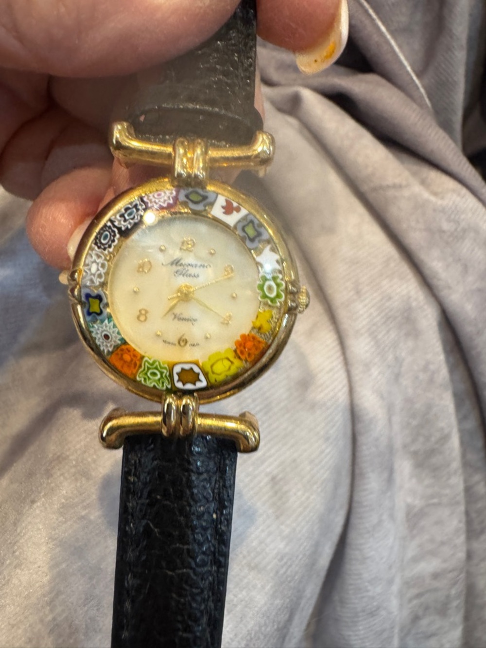 Murano Gold-Tone Case Watch with Black Leather Strap‎ new needs battery no box - Picture 4 of 7